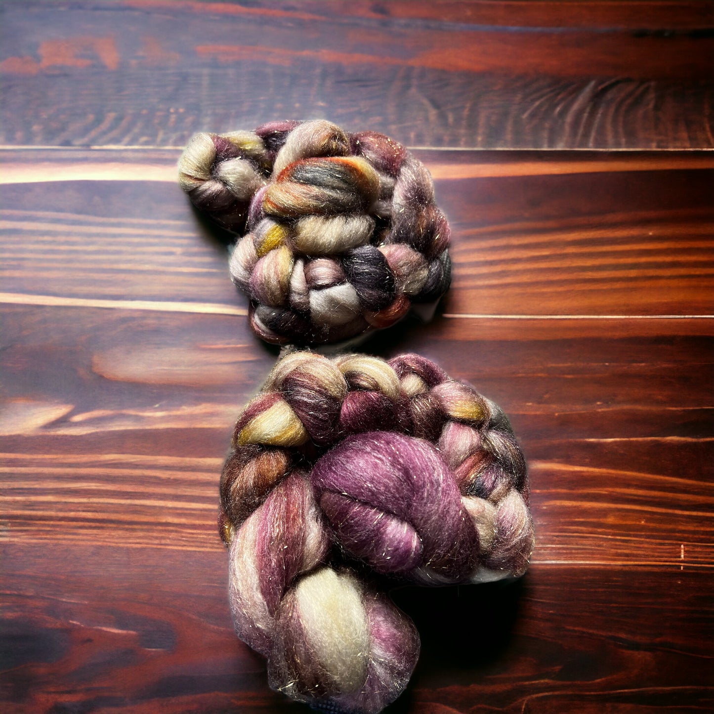 Superwash Merino Wool/Sparkling Stellina gold ~2oz braids- Witches Brew - SkeinAppeal