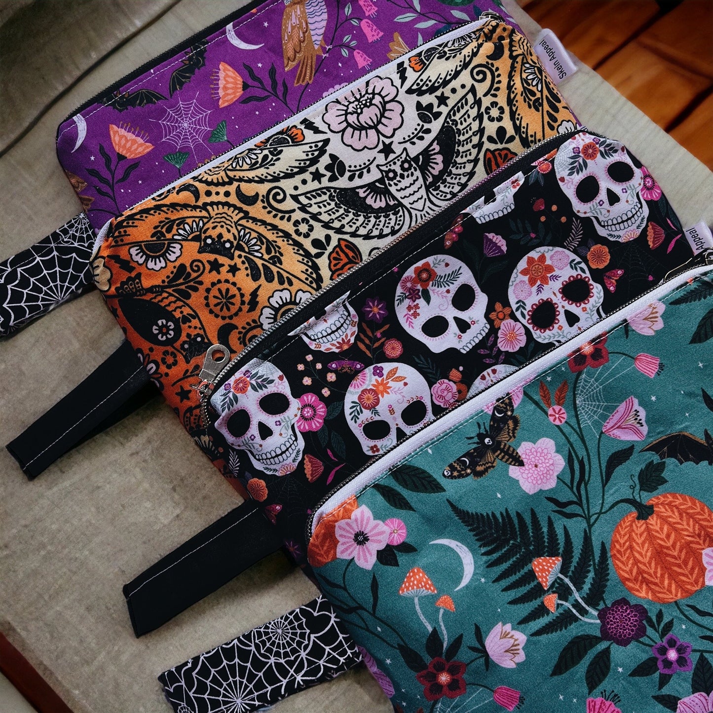 Sock Sized project bag-purple halloween floral - SkeinAppeal