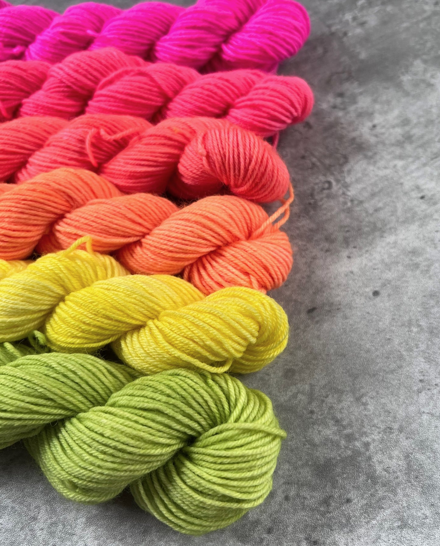 Taste The Rainbow Mini Skein Half Set, Pink/Yellow/Green - SkeinAppeal