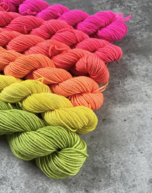 Taste The Rainbow Mini Skein Half Set, Pink/Yellow/Green - SkeinAppeal