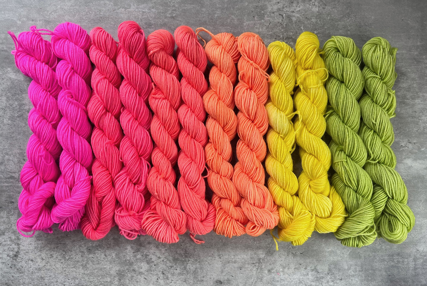 Taste The Rainbow Mini Skein Half Set, Pink/Yellow/Green - SkeinAppeal