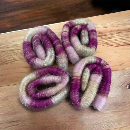 WILDCARD Rolags-Pink/white/beige/magenta/sparkle - SkeinAppeal