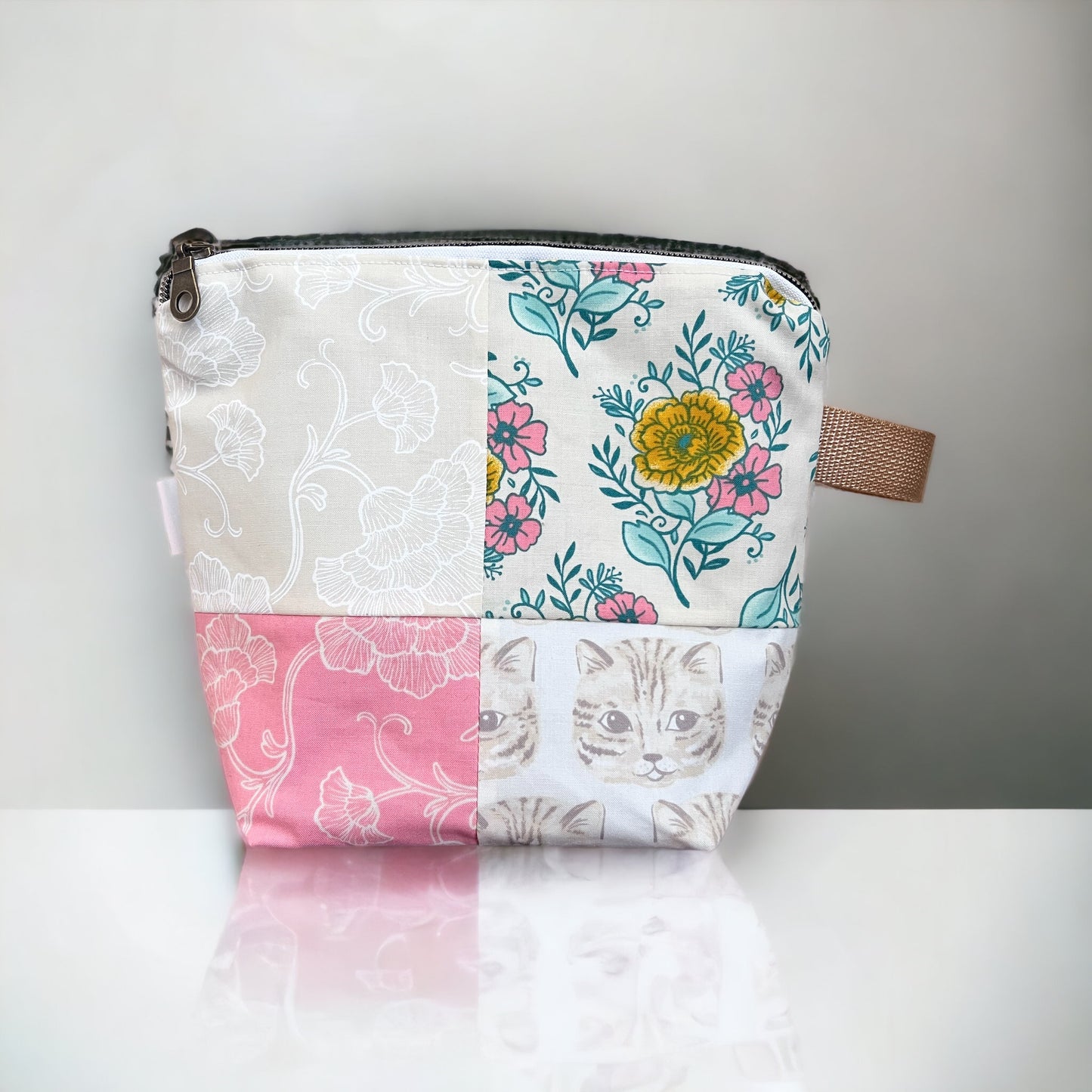 Sock Sized Project bag- Patchwork with cats and florals