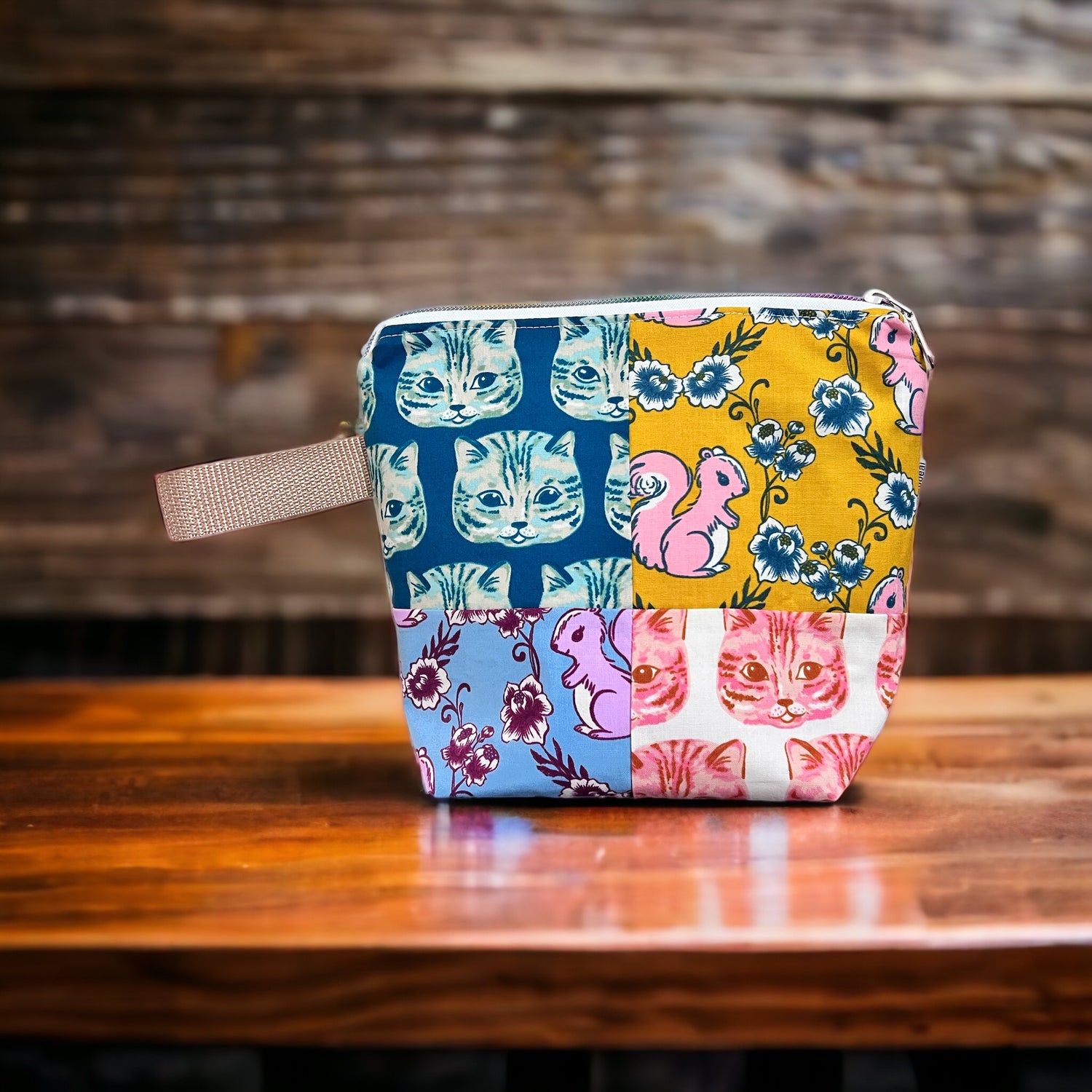 Sock Sized Project Bag- Cats & Squirrels - SkeinAppeal