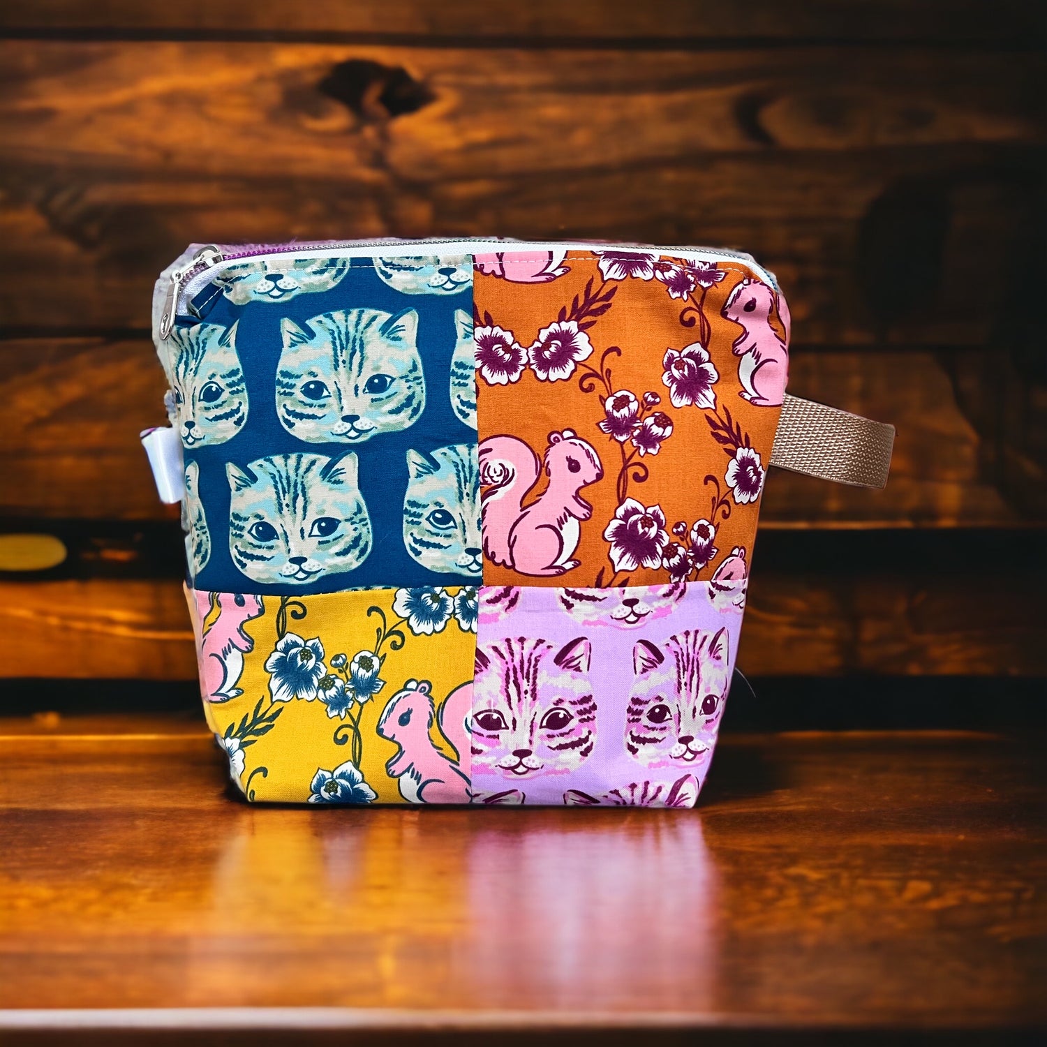 Sock Sized Project Bag- Cats & Squirrels - SkeinAppeal