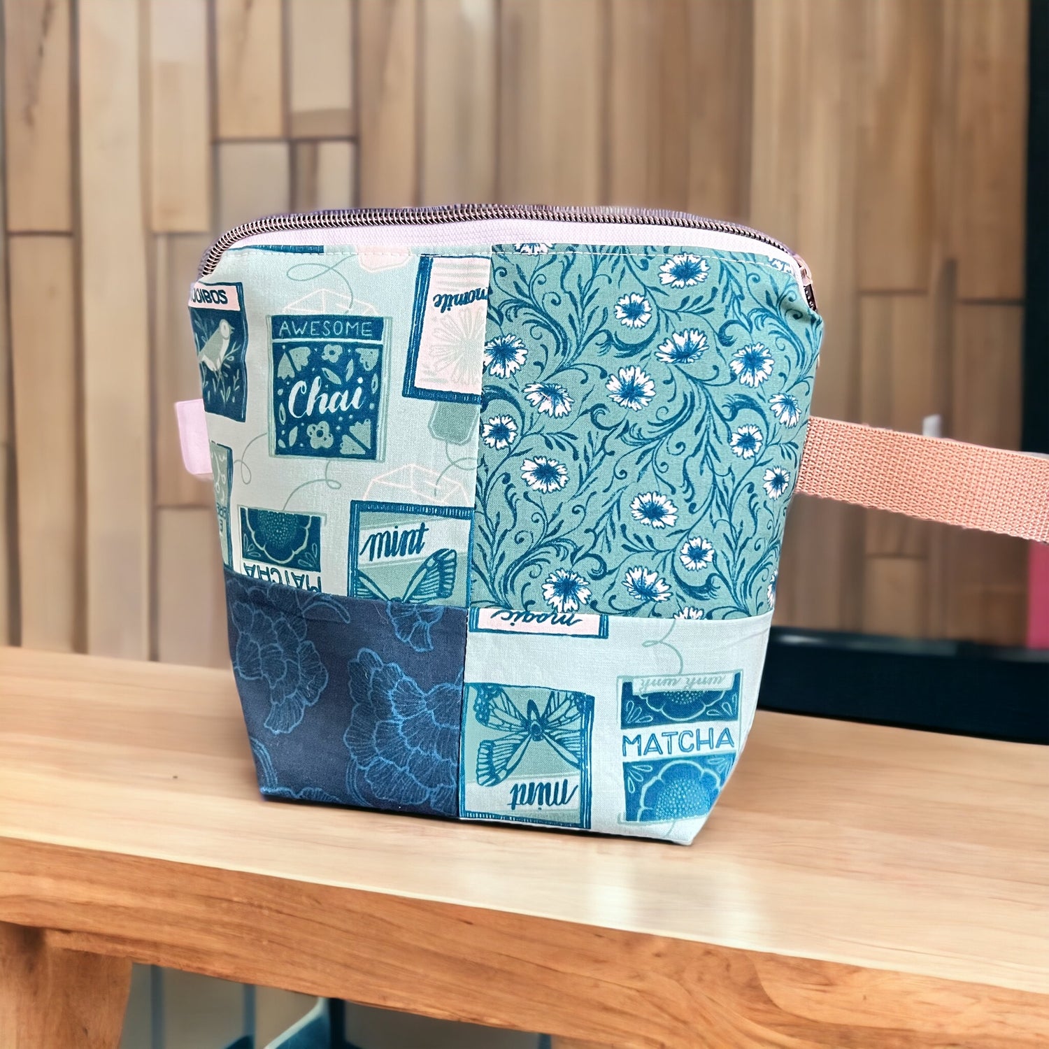 Sock Sized Patchwork Project Bag-Tea & Florals - SkeinAppeal