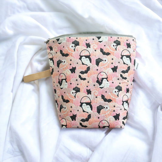 Large Pink Pumpkin & Ghost Zippered Project Bag - SkeinAppeal