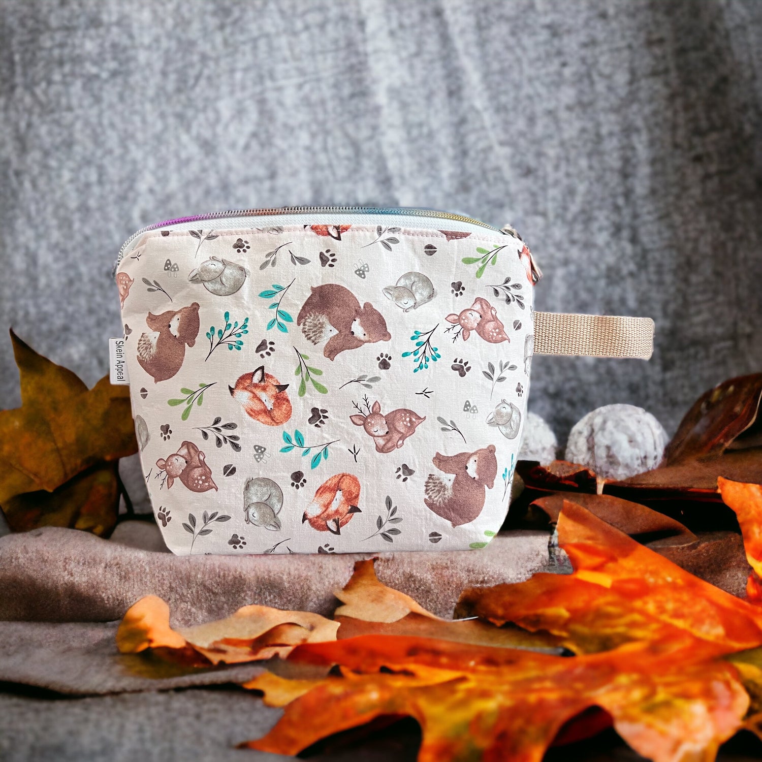 Small Zippered Project Bag- Sleepy Baby Animals - SkeinAppeal