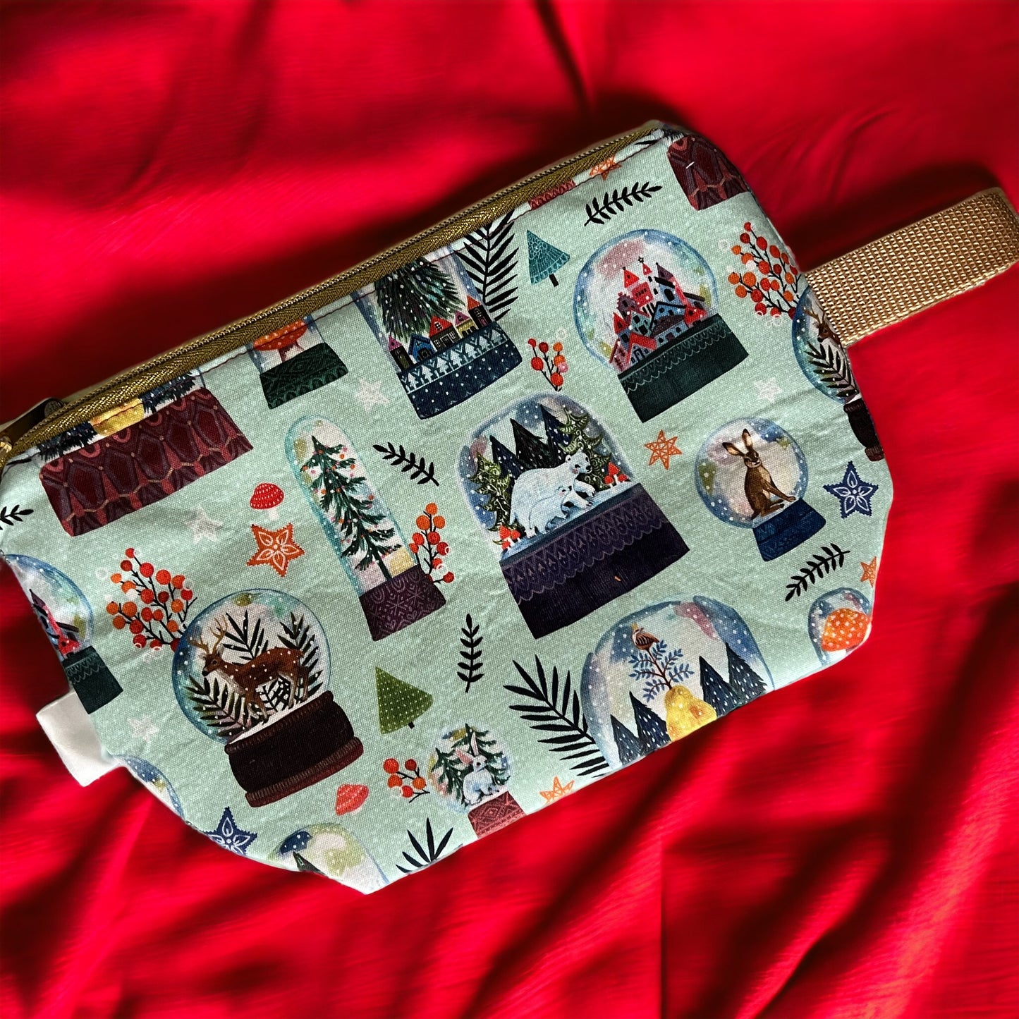 Small/Sock sized Zippered Project Bag- Holiday Snow Globes - SkeinAppeal