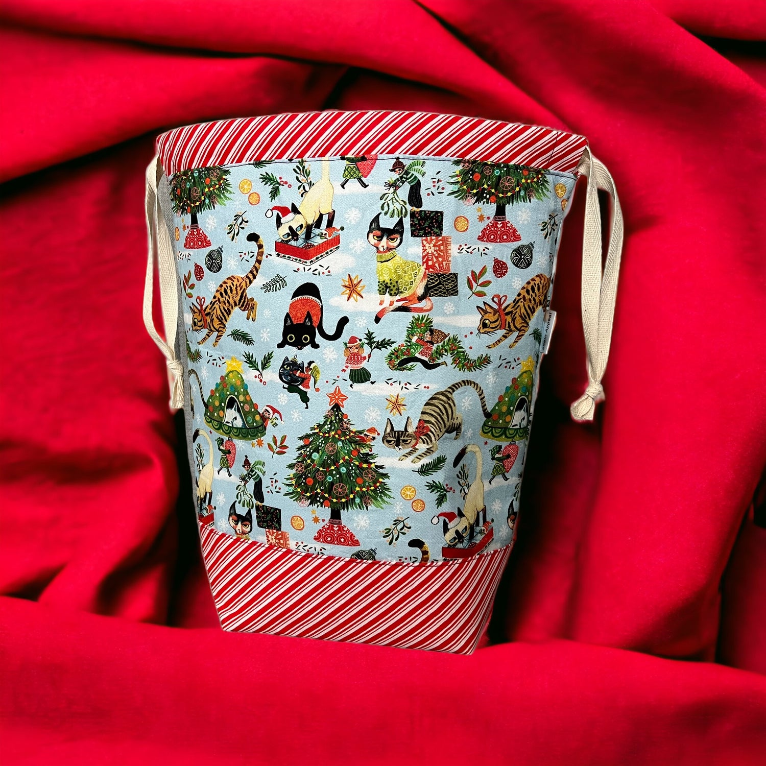 Large Drawstring Project Bag-Naughty Cats - SkeinAppeal