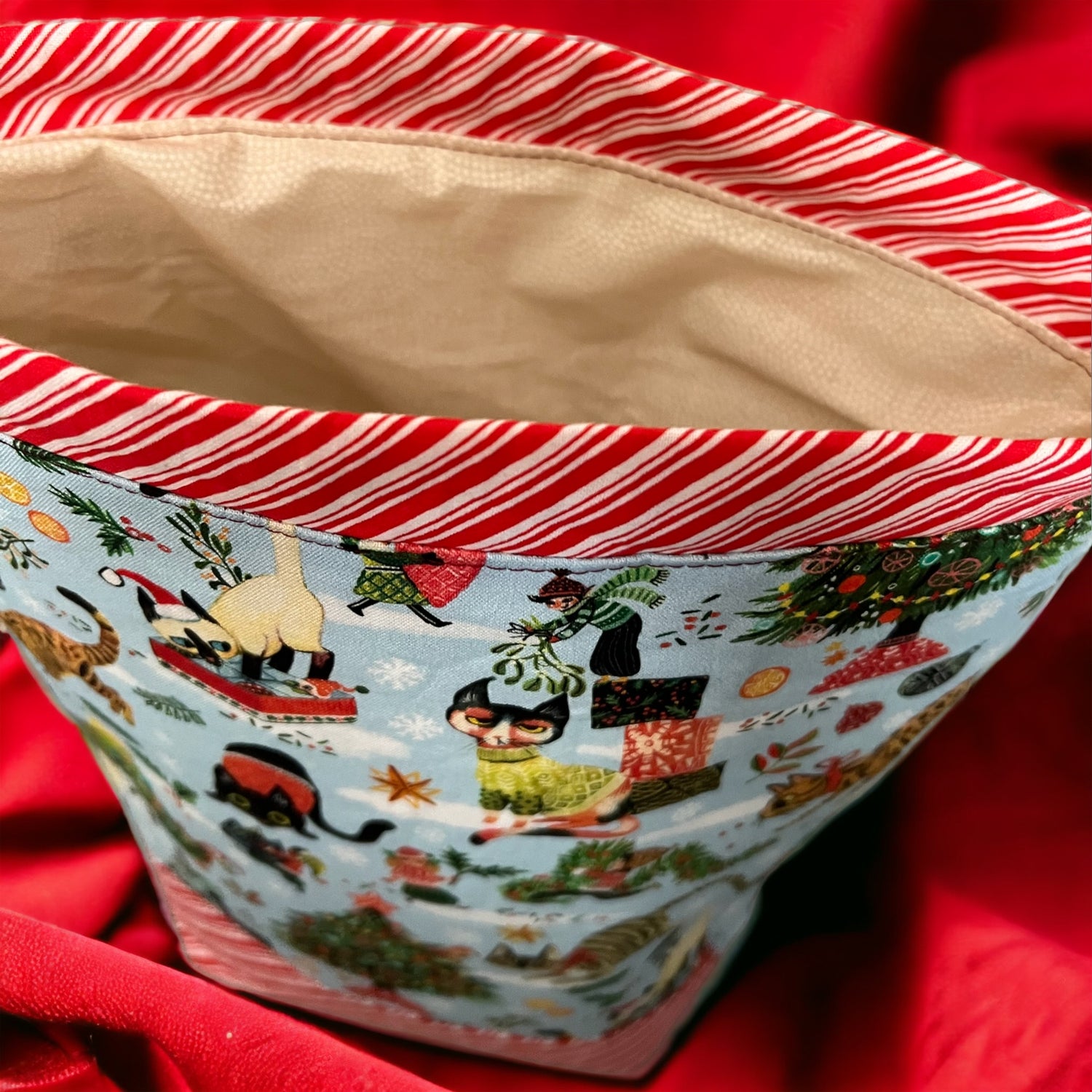 Large Drawstring Project Bag-Naughty Cats - SkeinAppeal