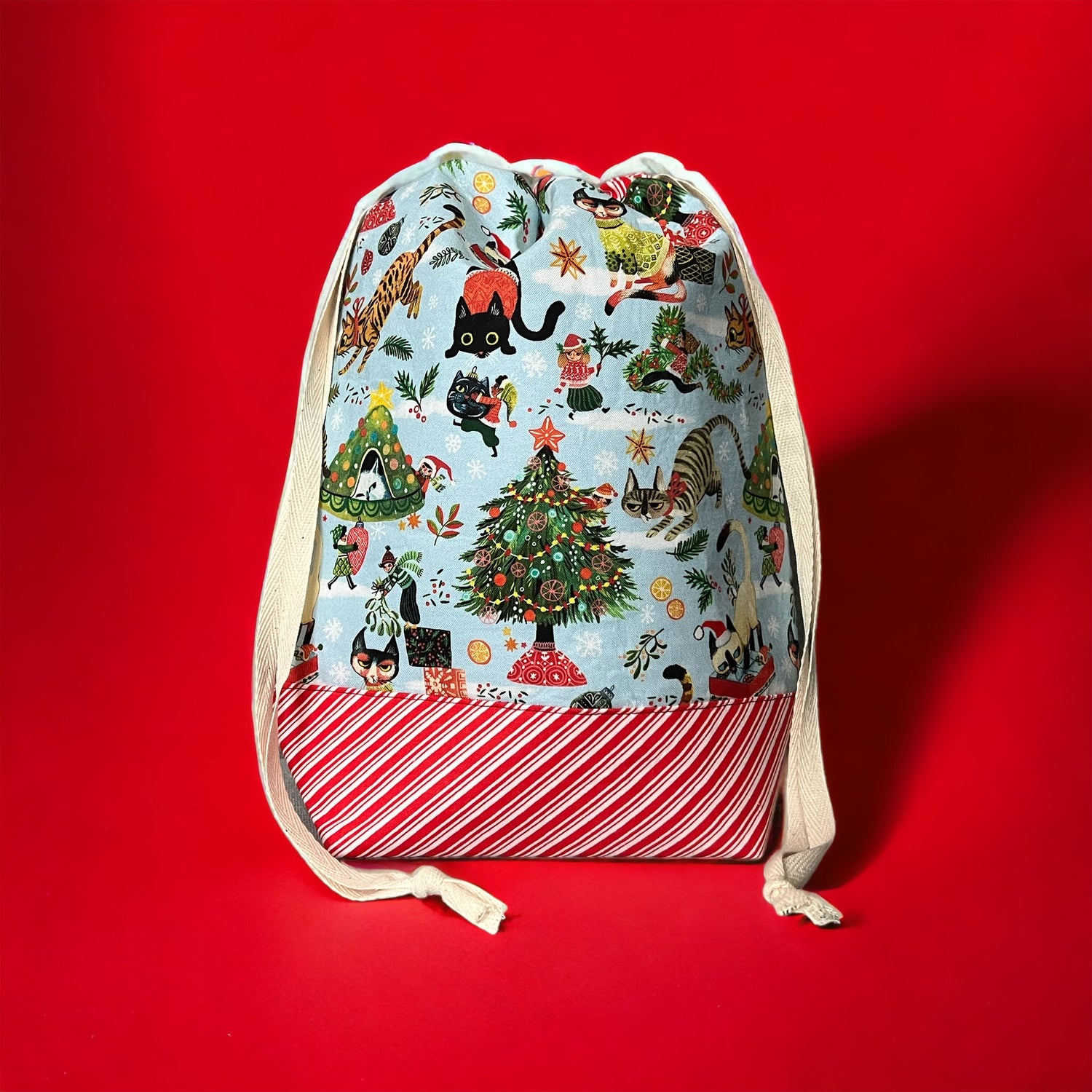 Large Drawstring Project Bag-Naughty Cats - SkeinAppeal