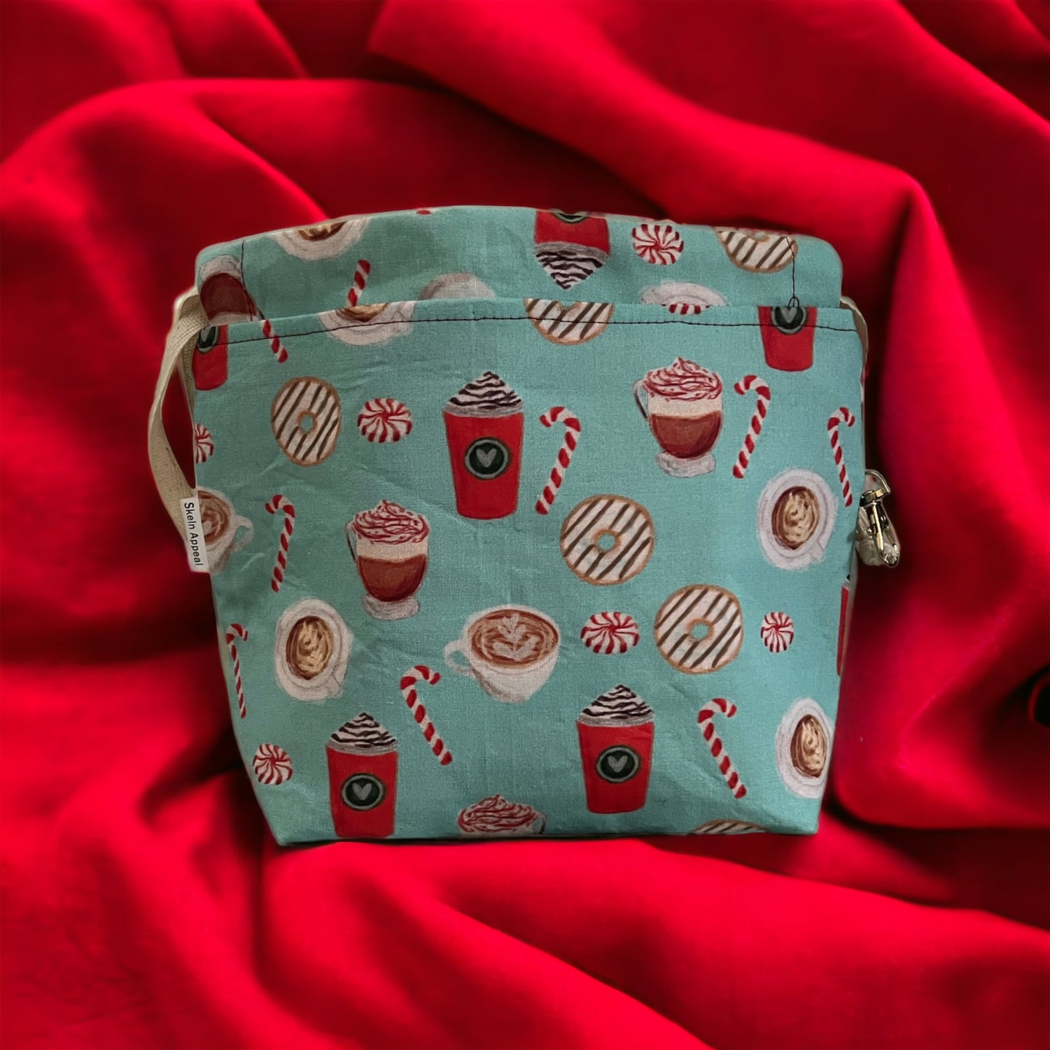 Small Drawstring Project bag- Peppermint Mocha Love - SkeinAppeal