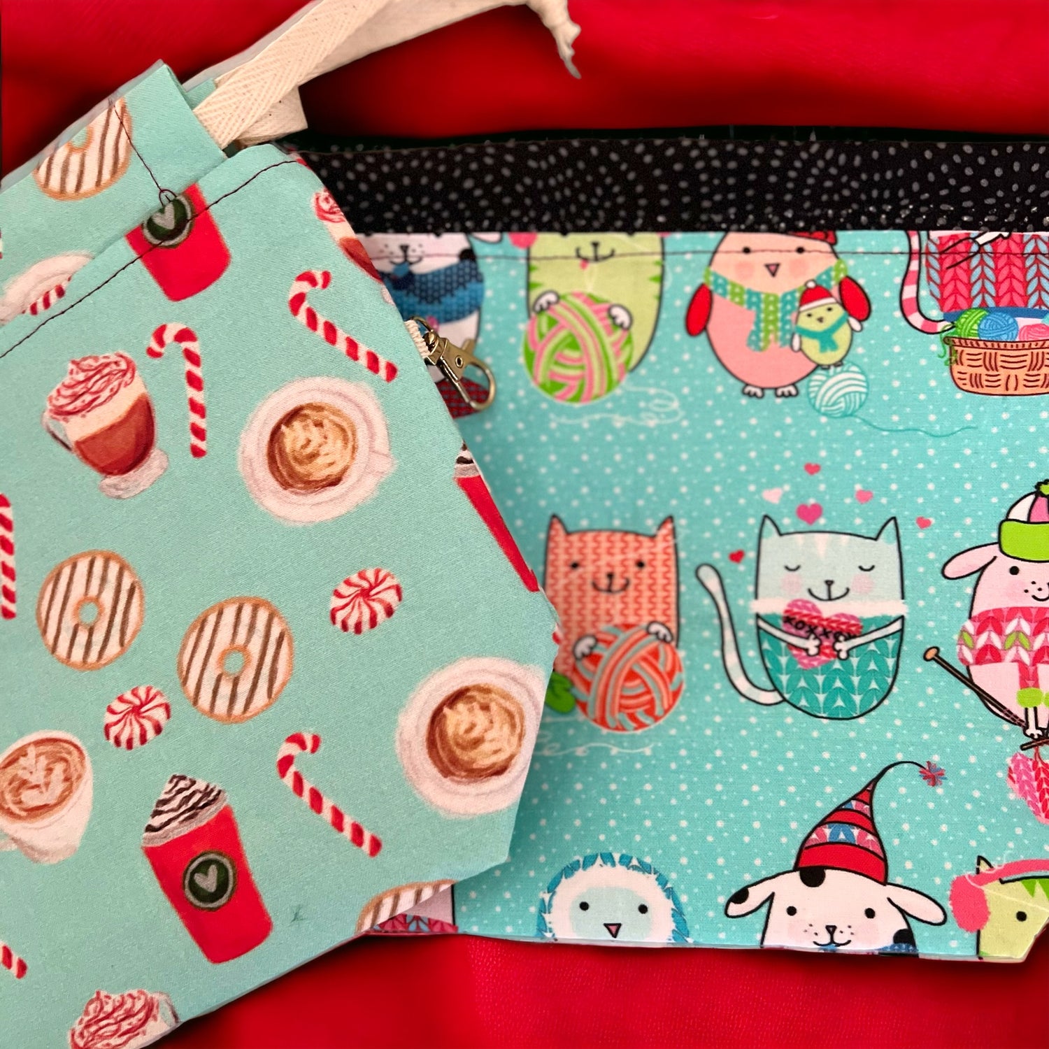 Small Drawstring Project bag- Peppermint Mocha Love - SkeinAppeal