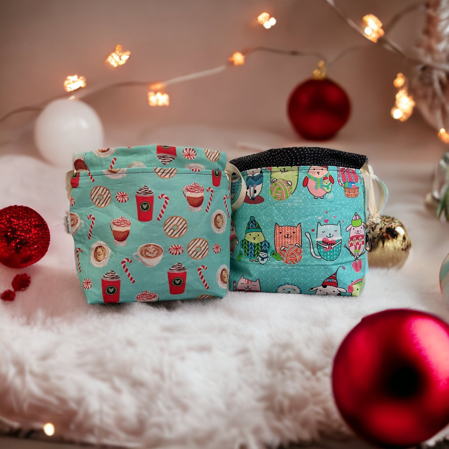 Small Drawstring Project bag- Peppermint Mocha Love - SkeinAppeal