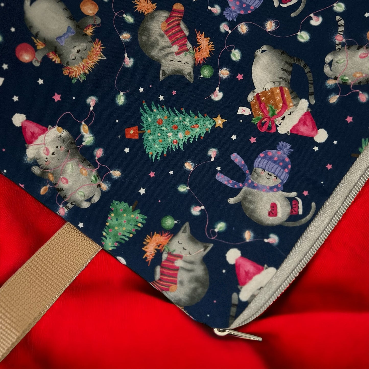Large Zippered Project Bag- Holidays Cats - SkeinAppeal