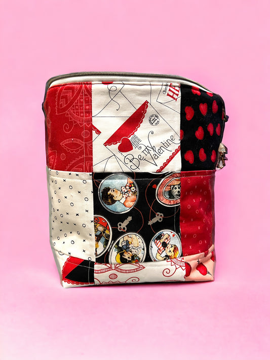 LARGE-Quilty Patch Work Valentine's Project Bag - SkeinAppeal