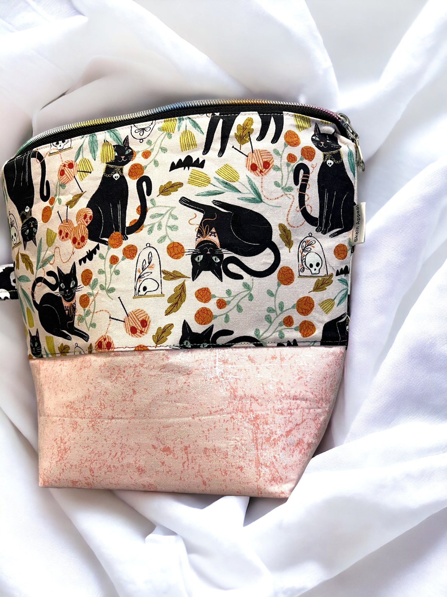 Cats & Skulls Medium sized project bag - SkeinAppeal