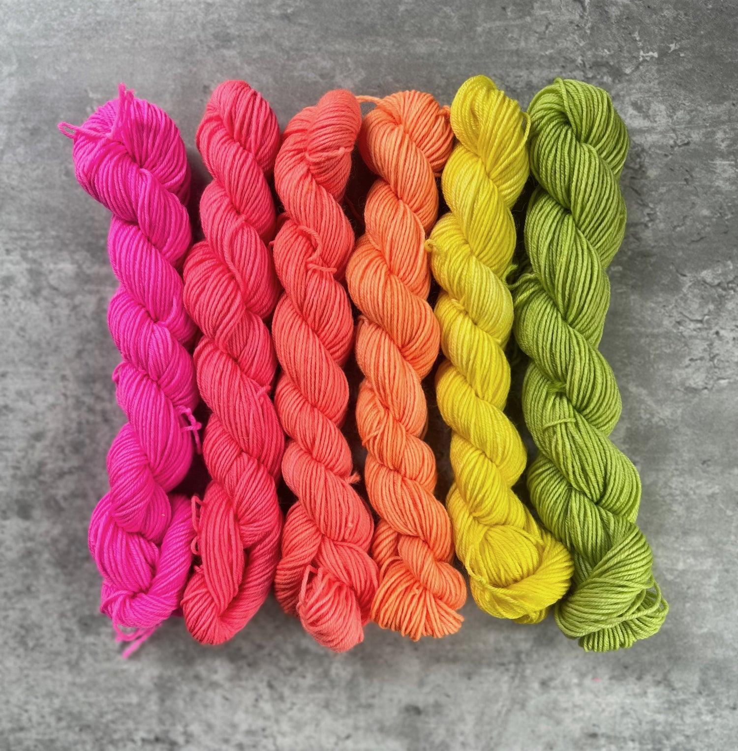Taste The Rainbow Mini Skein Half Set, Pink/Yellow/Green - SkeinAppeal